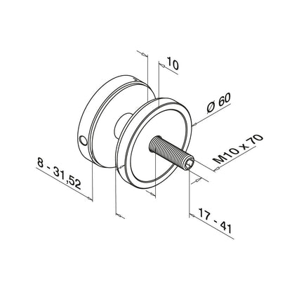 Q-railing EASY GLASS taškinis stiklo laikiklis Ø60 mm, M10 MOD 0745