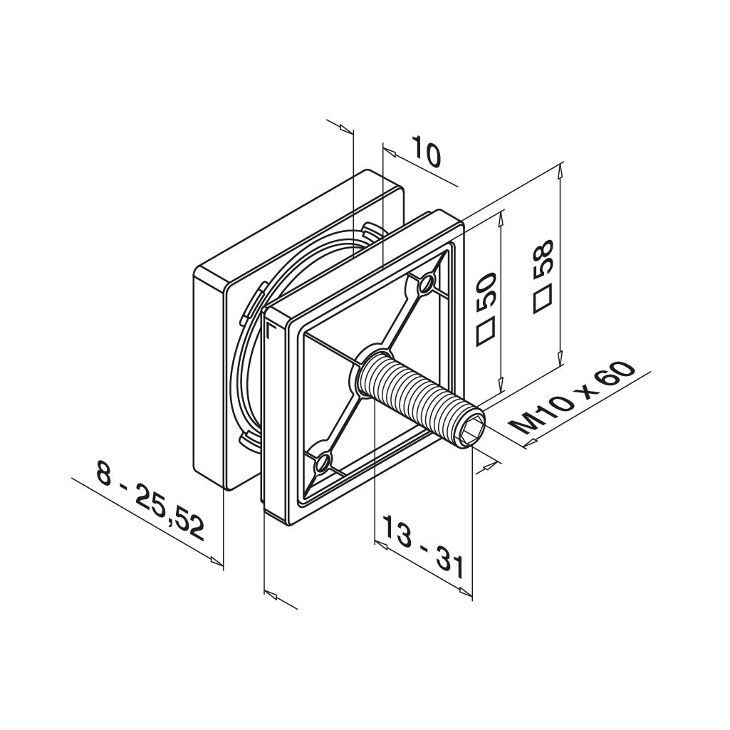 Q-railing EASY GLASS taškinis kvadratinis stiklo laikiklis 50x50 mm M10 MOD 4747