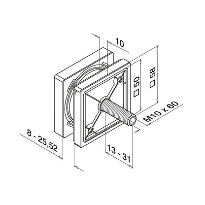 Q-railing EASY GLASS taškinis kvadratinis stiklo laikiklis 50x50 mm M10 MOD 4747