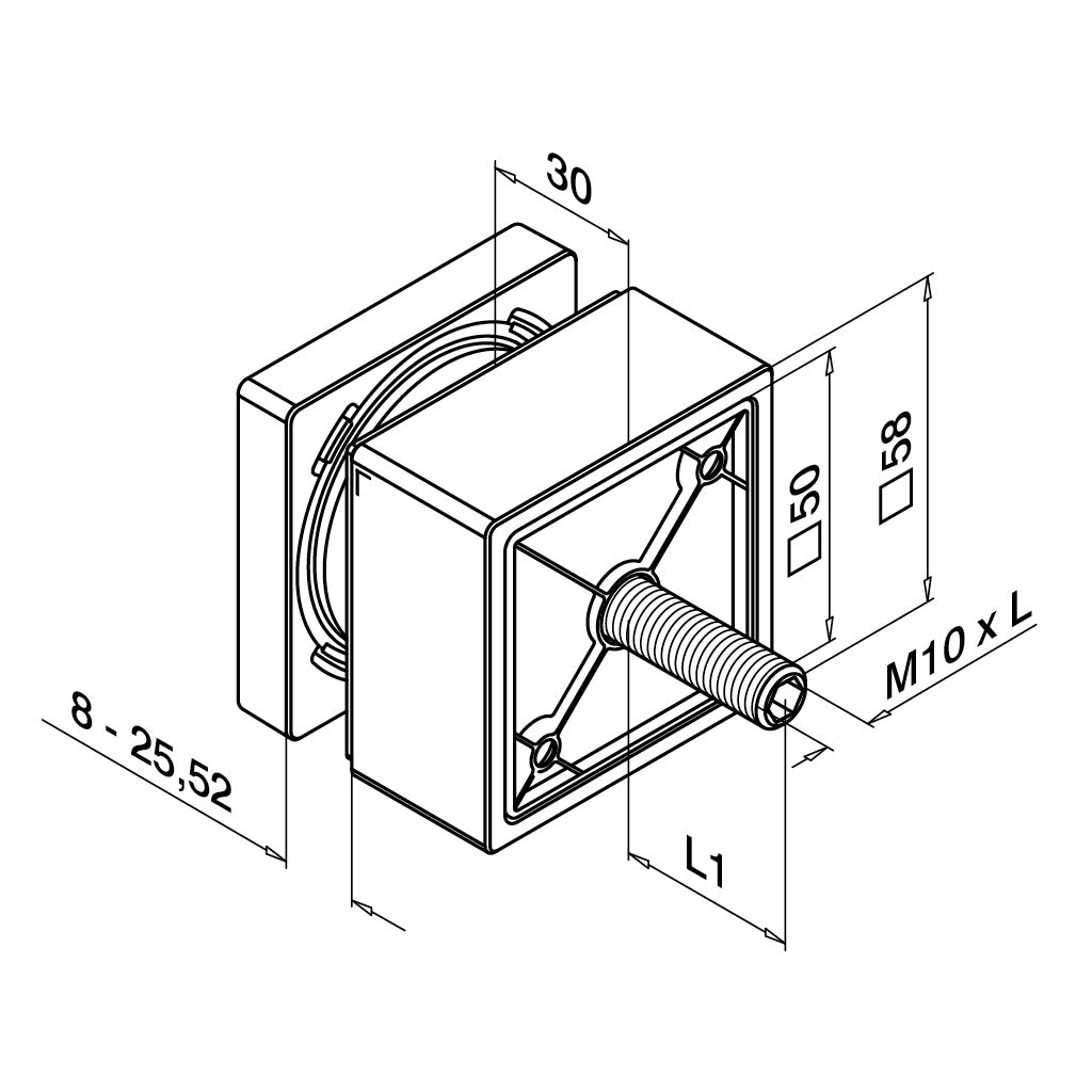 Q-railing EASY GLASS taškinis kvadratinis stiklo laikiklis 50x50 mm M10 MOD 4747